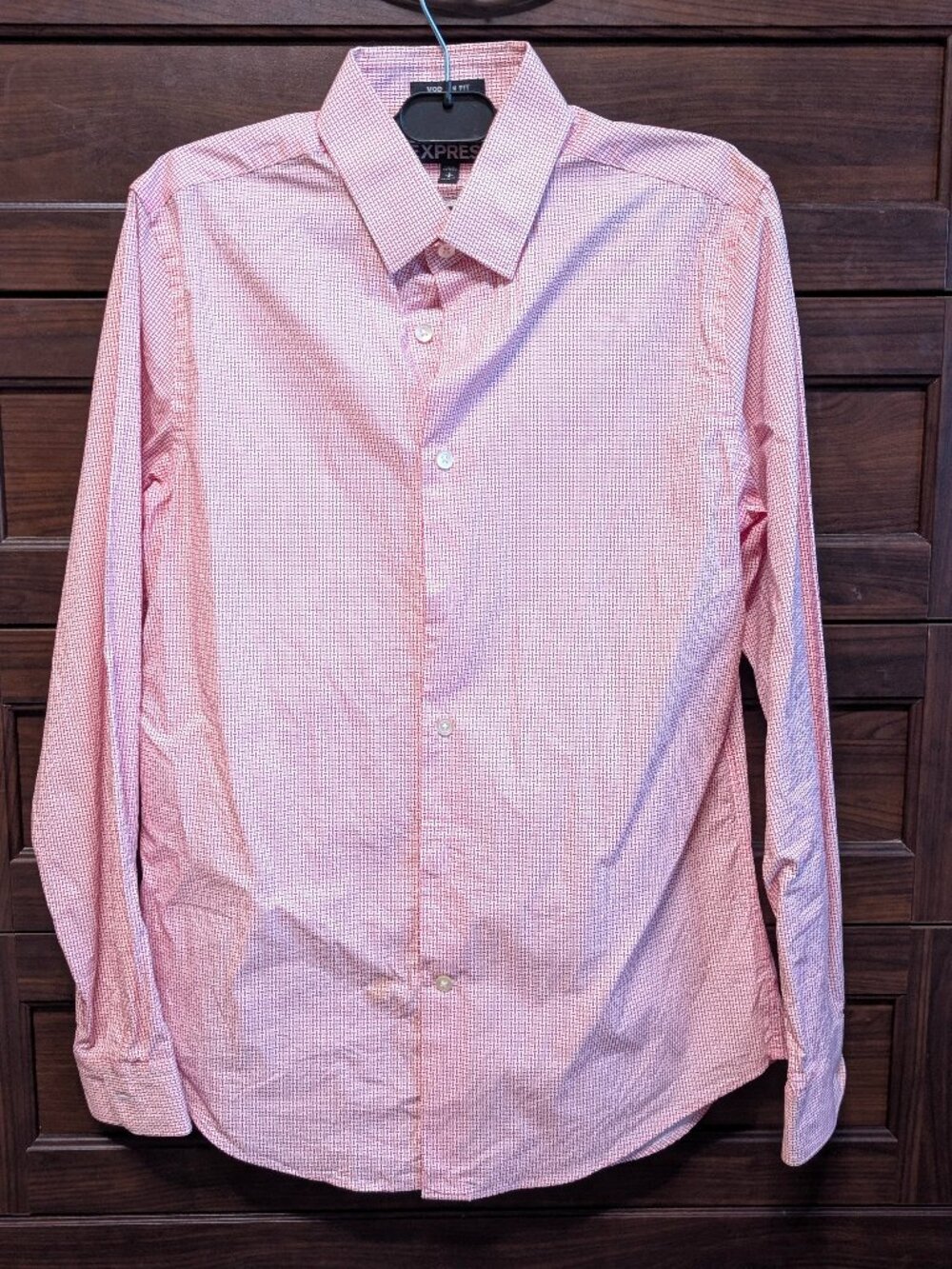 red patterned dress shirt